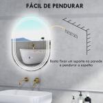 Espelho Casa de Banho com Iluminação 70x50 cm Espelho de Parede com 3 Cores de Luz Brilho Ajustável Função Anti - Embaciamento Função Memória