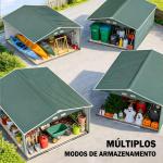 Abrigo de Jardim Metálico 340x386x200cm Abrigo para Armazenamento de Ferramentas com Base de Reforço Incluida Verde