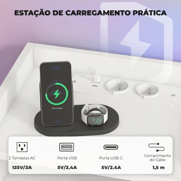 Conjunto de 2 Mesas de Cabeceira Flutuantes com Estação de Carregamento Gaveta Prateleira Aberta Estilo Moderno 40x29x29 cm Branco