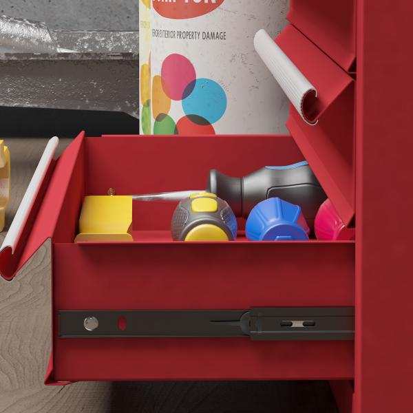 Caixa de Ferramentas de Aço com 2 Gavetas Fechaduras Metálicas Mala de Ferramentas Portátil 51x22x39,5 cm Vermelho