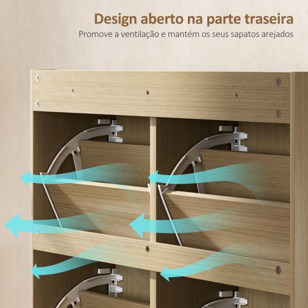 Sapateira Estreita com 4 Portas de Vime Sapateira para Entrada com Prateleiras Ajustáveis para 16 Pares de Sapatos 104,5x24x88 cm Madeira
