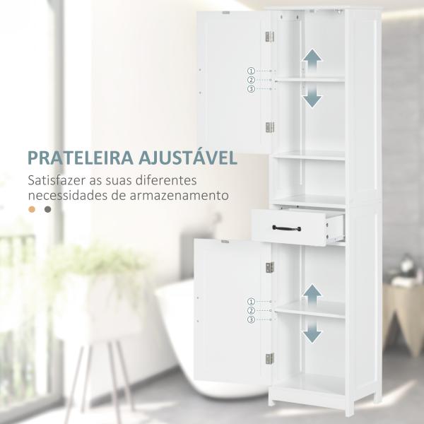 Coluna de Casa de Banho com 2 Portas 1 Gaveta Prateleira Aberta e Prateleiras Ajustáveis 40x30x164 cm Branco
