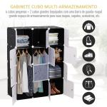 Armário modular de plástico 12 Cubos com Portas para Armazenamento de Roupas Armário Organizador para Brinquedos 111x47x145cm