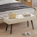 Banco de Pé de Cama Multifuncional e Moderno Banco de Dormitório com Pés de Aço e Assento Acolchoado 100x36x45 cm Creme
