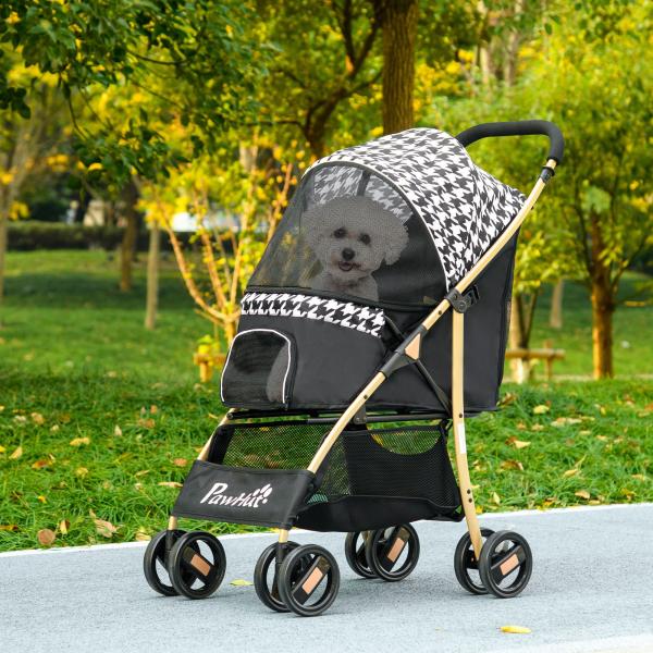 Carrinho para Cães Carrinho para Animais de Estimação com Janela de Malha e Cinto de Segurança 80x44,5x97 cm Preto