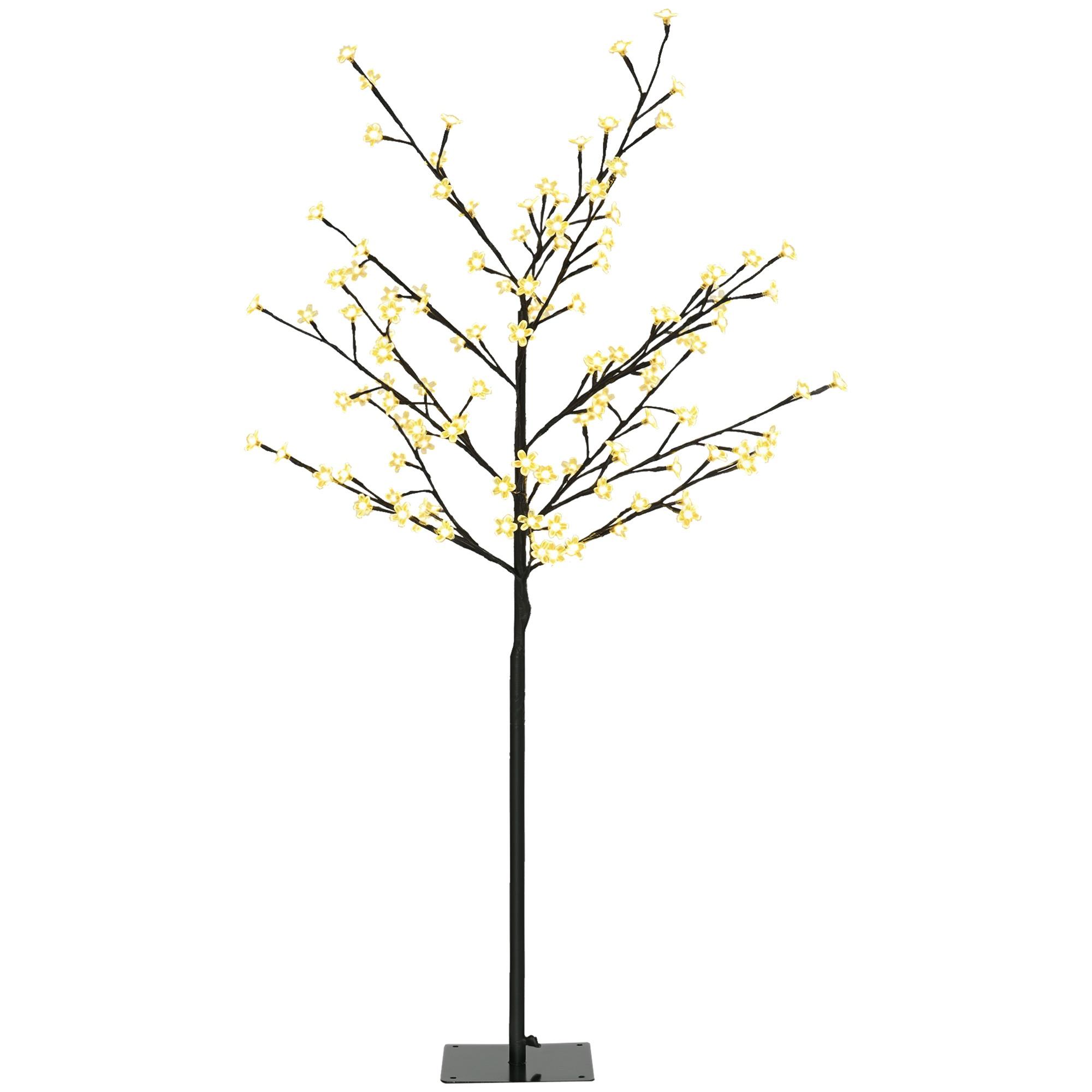 Árvore de Cerejeira com 120 Luzes LED IP44 Candeeiro Decorativo Flor de Cereja com Ramos Flexíveis 17x17x120cm Preto