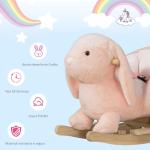 Baloiço Infantil com Forma de Coelho de Pelúcia Baloiço para Bebés 18 - 36 Meses com Som Cinto de Segurança Guidão e Apoio para os Pés 60x33x50cm Rosa