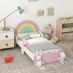 Cama para Crianças de 3 - 6 Anos 143x74x66 cm Cama Infantil de Madeira em Forma de Arco Íris Rosa