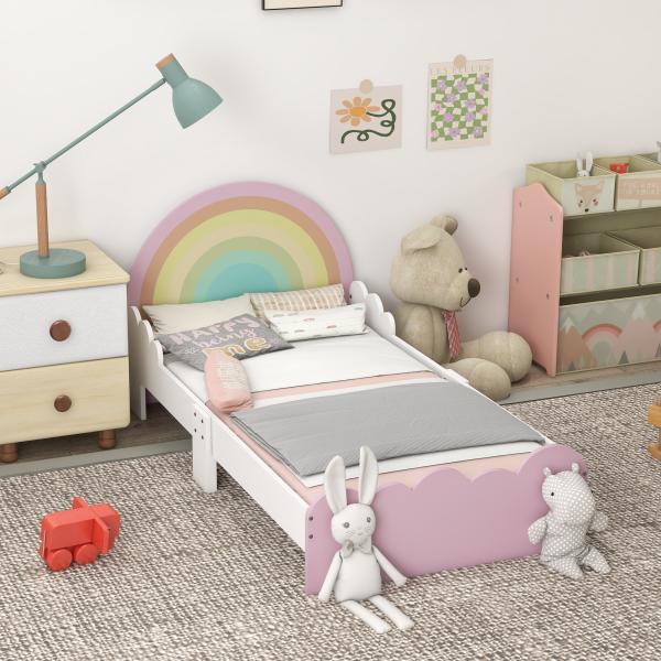 Cama para Crianças de 3 - 6 Anos 143x74x66 cm Cama Infantil de Madeira em Forma de Arco Íris Rosa
