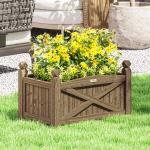 Floreira de Madeira Elevada para Cultivar Plantas Flores Ervas Floreira Retangular 60x39x37 cm Castanho Escuro