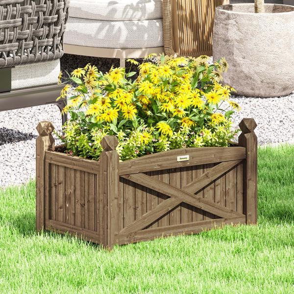 Floreira de Madeira Elevada para Cultivar Plantas Flores Ervas Floreira Retangular 60x39x37 cm Castanho Escuro