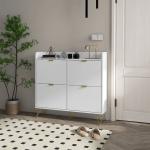Sapateira Estreita com 4 Gavetas Basculantes e Prateleiras Ajustáveis para 16 Pares 106x24x102 cm Branco