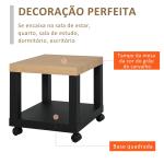 Mesa de Apoio para sofá mesa lateral com prateleira aberta Rodas 40x40x40 Preto e Madeira