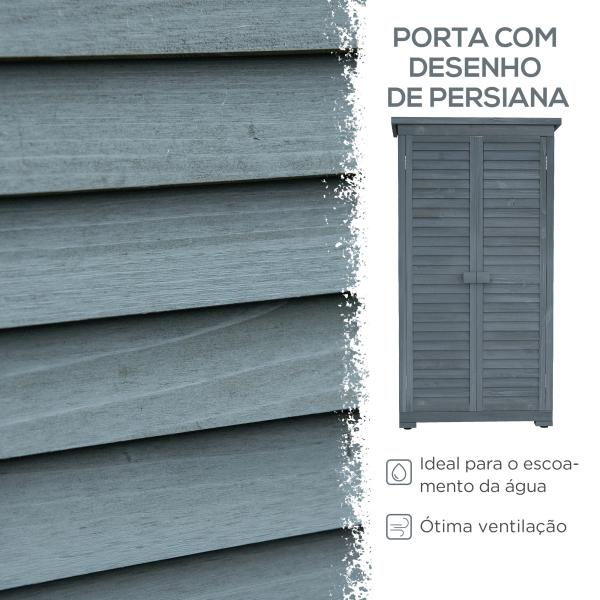 Armário de Madeira 0,31 m² 87x46,5x160 cm Armário Exterior de Madeira com 2 Portas e 2 Prateleiras Interior Cinza