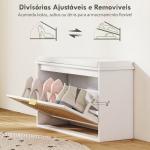 Banco para Sapatos Boho com Assento Acolchoado Porta de Rattan Gaveta Basculante Prateleira Ajustável 8 Pares 80x26x47,5 cm Branco