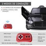 Bentley GT elétrico licenciado para crianças de 3 - 5 anos 2 velocidades com controle remoto farois musica preto