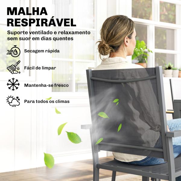 Conjunto de Mesa e Cadeiras de Jardim de 7 Peças Móveis de Jardim para Exterior com Mesa de Plástico PSPC 6 Cadeiras Empilháveis Cinza Escuro