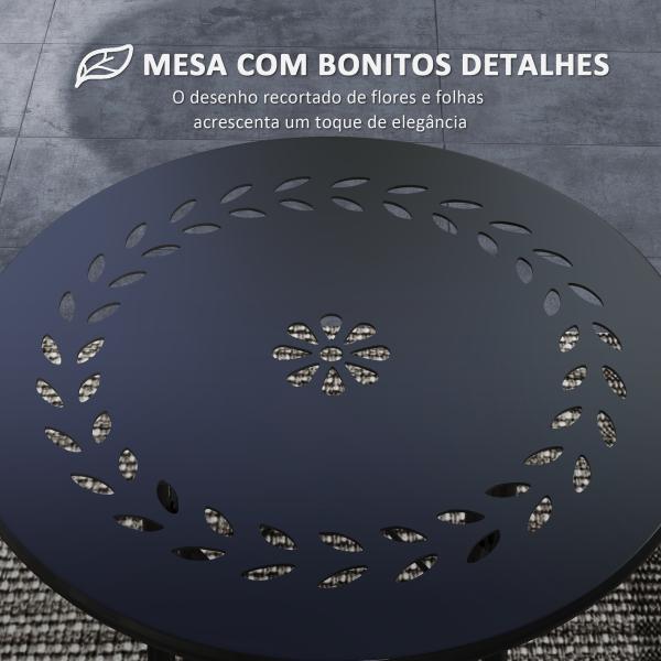 Mesa de Jardim Redonda Mesa de Varanda Ø40x50 cm com Pés Ajustáveis e Estrutura em Forma de X para Exterior e Interior Preto