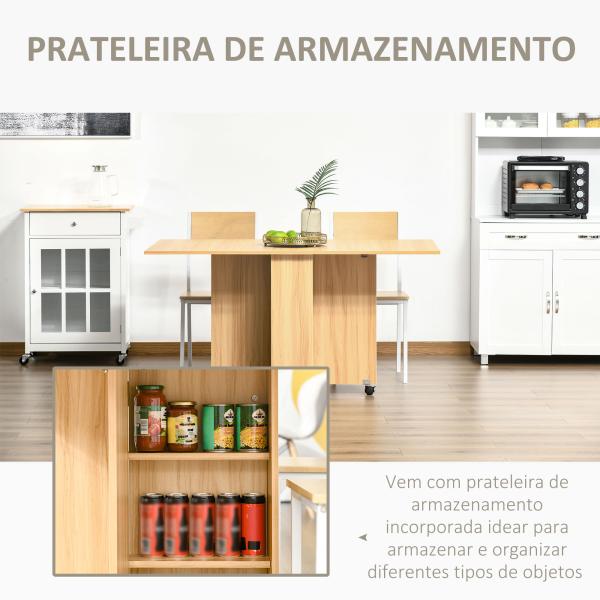 Mesa de Sala de Jantar Dobrável com Rodas Mesa Multifuncional para Sala de Jantar com 3 Formas 140x80x74cm Madeira