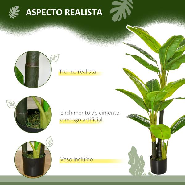 Bananeira Artificial 150 cm Planta Artificial com Vaso e 18 Folhas Planta Artificial para Decoração Verde