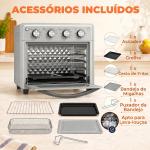Forno Elétrico de Bancada 30 L 1600 W com Air Fryer, 7 Funções e Temporizador, 43x39x39 cm, Prateado