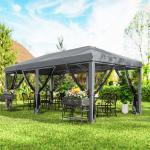 Tenda Dobrável 585x295x270 cm Tenda de Jardim com 6 Mosquiteiros Bolsa de Transporte e Estrutura de Aço Cinza