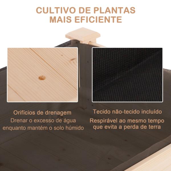 Horta Elevada de Madeira com Tecido não Tecido e 4 Orifícios de Drenagem para Cultivo 122,5x56,5x76cm Madeira