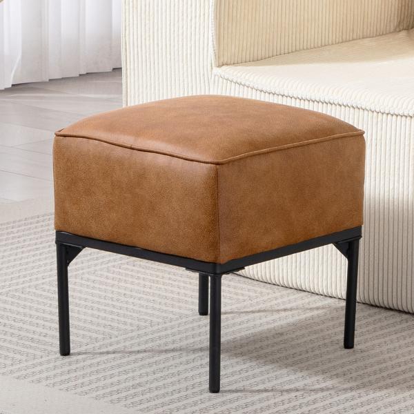 Banco Estofado em PU com Pés de Aço Acolchoado Espesso Estilo Moderno Otomana para Quarto 40x40x46 cm Castanho