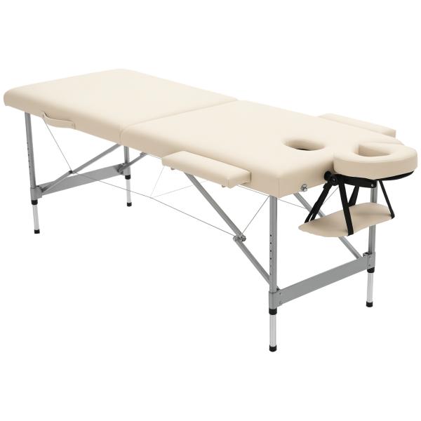 Marquesa de Massagem Dobrável com Altura Ajustável 7 Níveis Apoio de Cabeça e Apoio de Braços 185x70x58 - 82 cm Bege