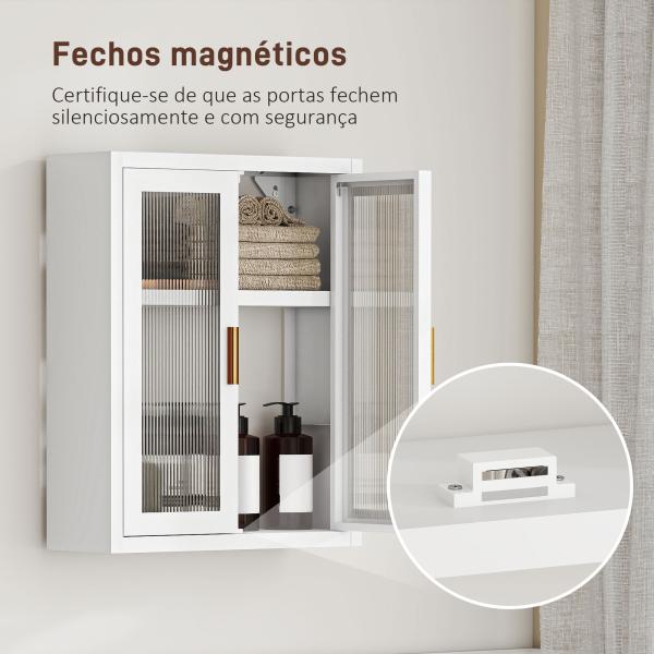 Armário de Casa de Banho de Parede com Portas de Acrílico Prateleira Ajustável Fecho Magnético 40x14x50 cm Branco