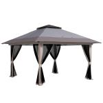 Tenda Dobrável Pop - up com Altura Ajustável Proteção UV50+ Telhado Duplo e Redes Mosquiteiras 4x4x2,8 m Cinzento Claro