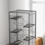 Gaiola para Pequenos Animais com 6 Níveis Gaiola para Roedores com Rodas Rampa e Bandeja Amovível 61,5x44x131 cm Preto