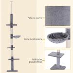 Árvore Arranhadora para Gatos Arranhador para Fixar ao Teto Altura Ajustável com Plataformas Poste de Sisal 40x34x230 - 260cm Cinza