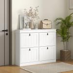 Móvel Sapateira Branco Sapateira Estreita com 4 Portas e Prateleira Ajustável para 20 Pares de Sapatos 105x24x82,5 cm Branco