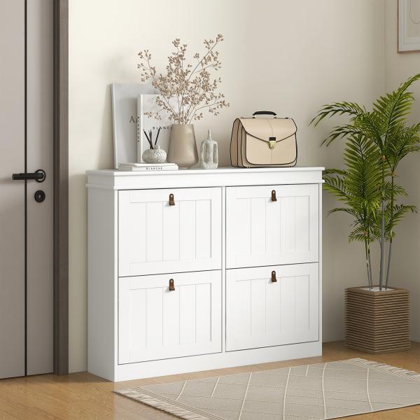 Móvel Sapateira Branco Sapateira Estreita com 4 Portas e Prateleira Ajustável para 20 Pares de Sapatos 105x24x82,5 cm Branco