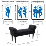 Banco de Pé de Cama Banco com Braços Curvados Estofado e Pés de Madeira Carga Máxima 130kg 102x31x51cm Preto
