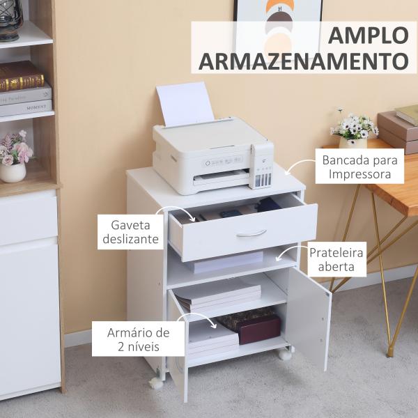Armário para Impressora com Rodas e Gaveta 60x39x80cm Branco