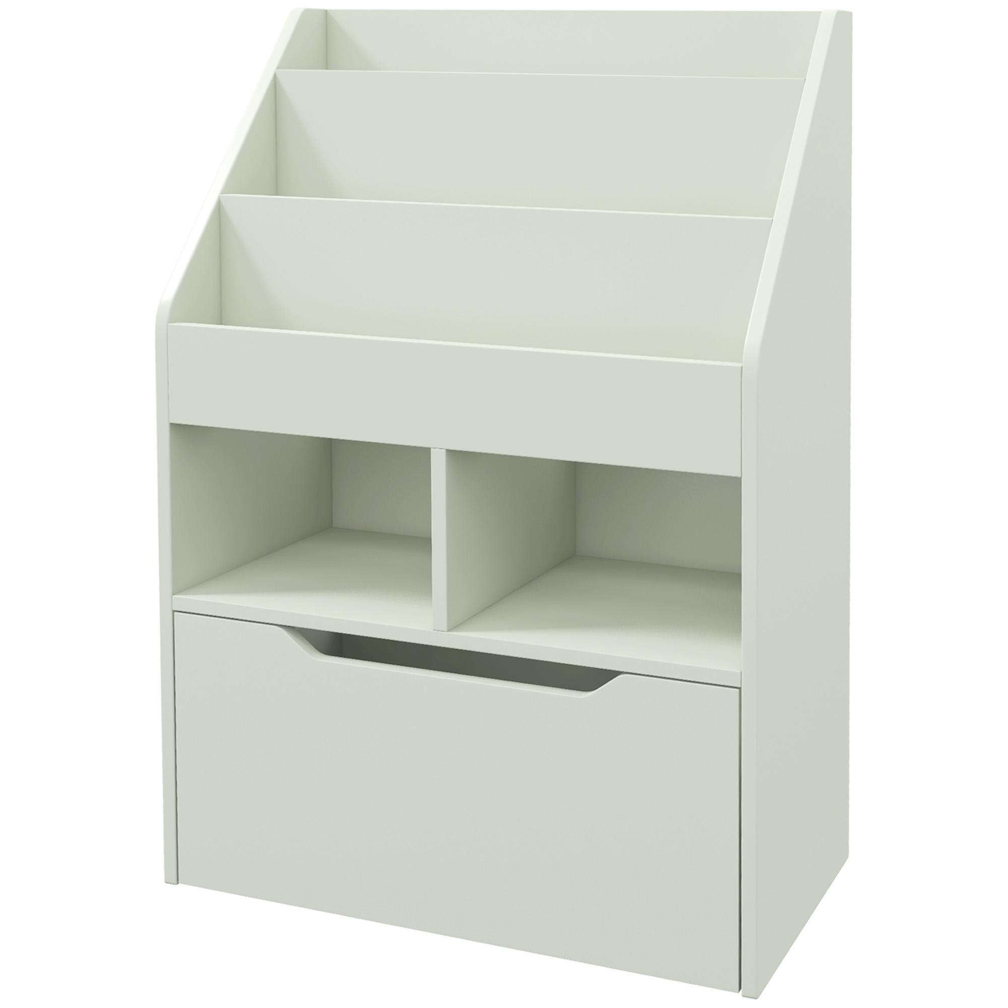 Estante de Madeira para Brinquedos com 3 Compartimentos 2 Prateleiras e Gaveta Móvel com 4 Rodas 60x29,9x90 cm Verde