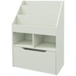 Estante de Madeira para Brinquedos com 3 Compartimentos 2 Prateleiras e Gaveta Móvel com 4 Rodas 60x29,9x90 cm Verde