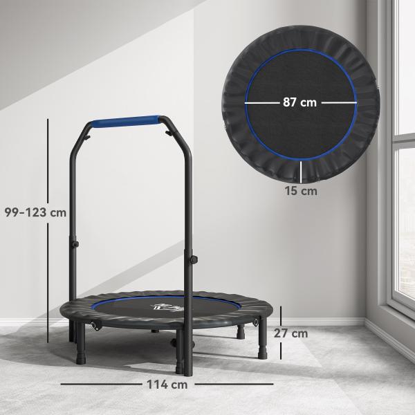 Trampolim Fitness Ø114 Trampolim Dobrável com Pega Ajustável em 4 Níveis Estrutura de Aço Azul