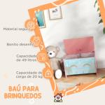 Baú de Brinquedos Organizador de Brinquedos para Crianças de 3 a 8 Anos com Estampado em Animaos 60x37x39 cm Rosa