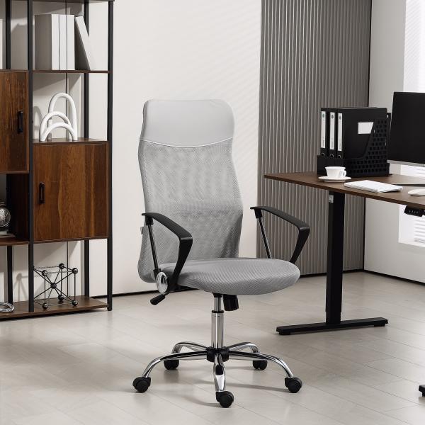 Cadeira de Escritório de Tecido de Malha Encosto para a Cabeça de PU Mecanismo de Inclinação 63x65x109 - 119 cm Cinza