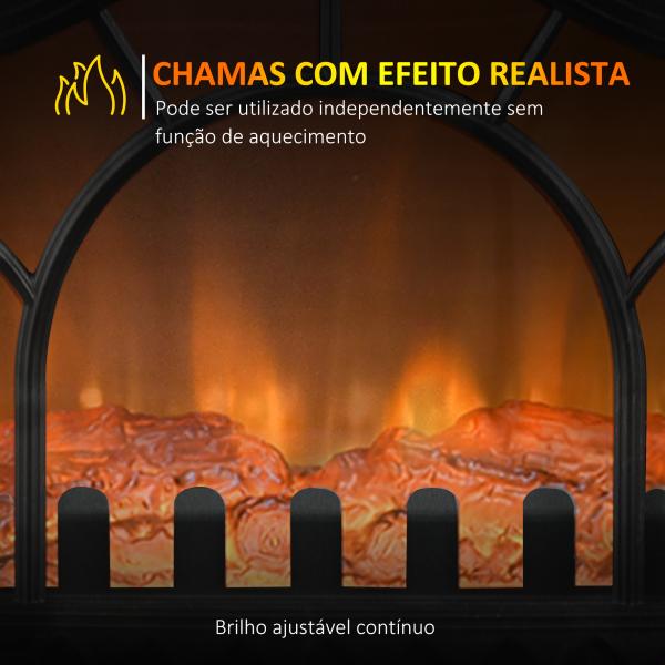 Lareira Elétrica 1000W/2000W com Temperatura Ajustável e Brilho Ajustável para Ambientes 15 - 30 m² 55x31x58 cm Preto