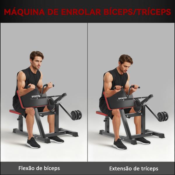 Máquina de Bíceps e Tríceps 2 em 1 Banco de Curl de Pregador com Assento e Suporte de Cotovelo Ajustáveis 105x95x80 cm Preto