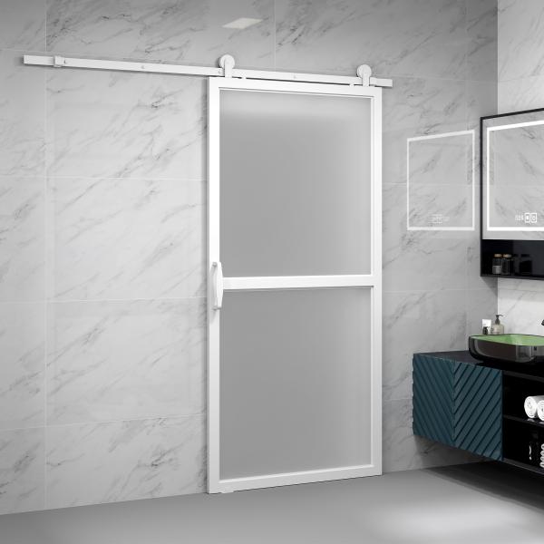 Ferragem para Porta de Correr Kit de Acessórios para Porta Corredeira com 2 Trilhos de Aço de Carbono 200x40x0,6 cm Branco