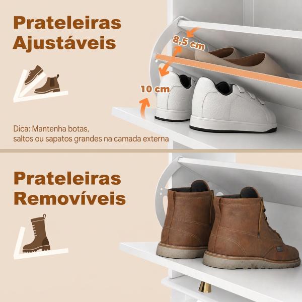 Sapateira Branca Móvel Sapateira Estreita com 2 Portas e 1 Gaveta para 8 Pares de Sapatos 60x23,5x98,5 cm Branco