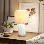 Candeeiro de Mesa com Base de Cerâmica e Ecrã de Linho Estilo Retro com Interruptor E27 40W Ø22x39 cm Branco e Bege