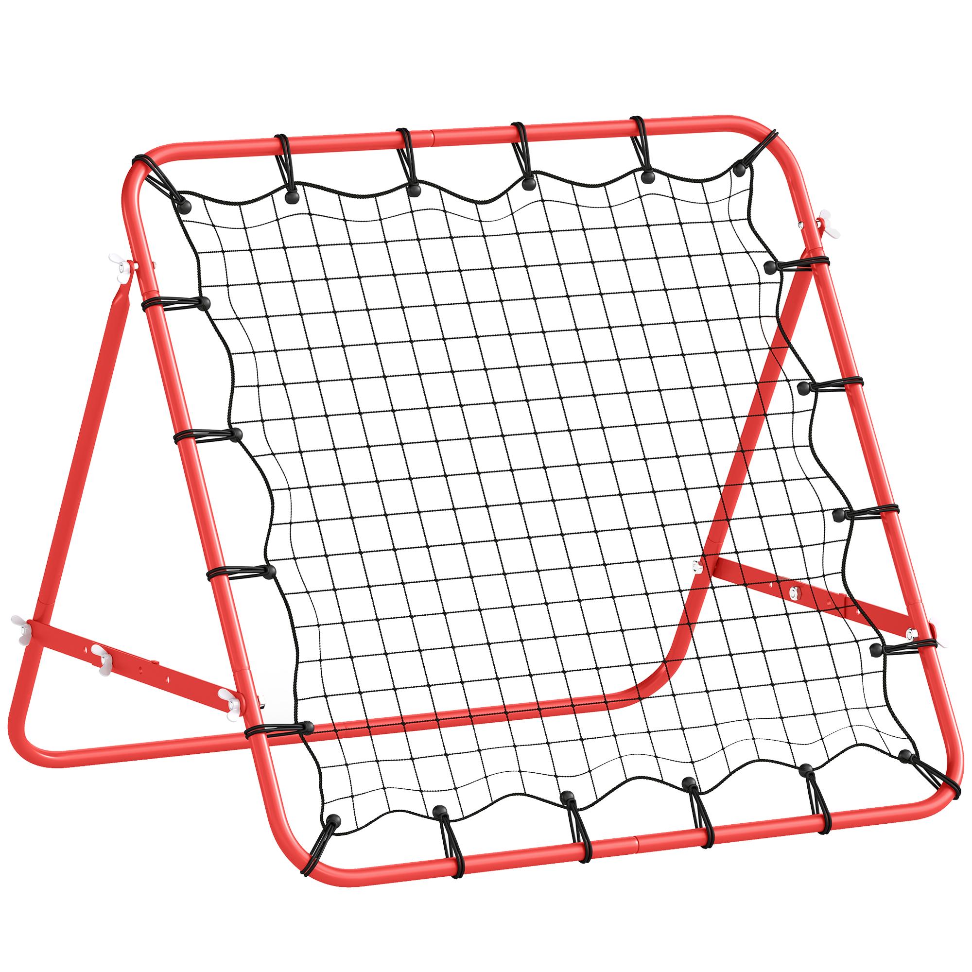 Rede de Rebote de Metal Rede de Rebote com Ângulo Ajustável e 20 Cordas Elásticas para Treinamento de Futebol Tenis Beisebol Desportes 96x80x96cm Vermelho