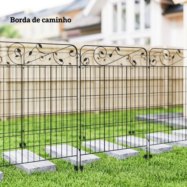 Cercas de Jardim de 4 Painéis 88x110 cm Cercas de Jardim Metálicas Cercas Decorativas com Ângulo Ajustável Preto