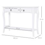 Mesa Tipo Consola para Sala de Estar Consola para Entrada com 2 Gavetas e Prateleira Inferior 100x33x75cm Branco